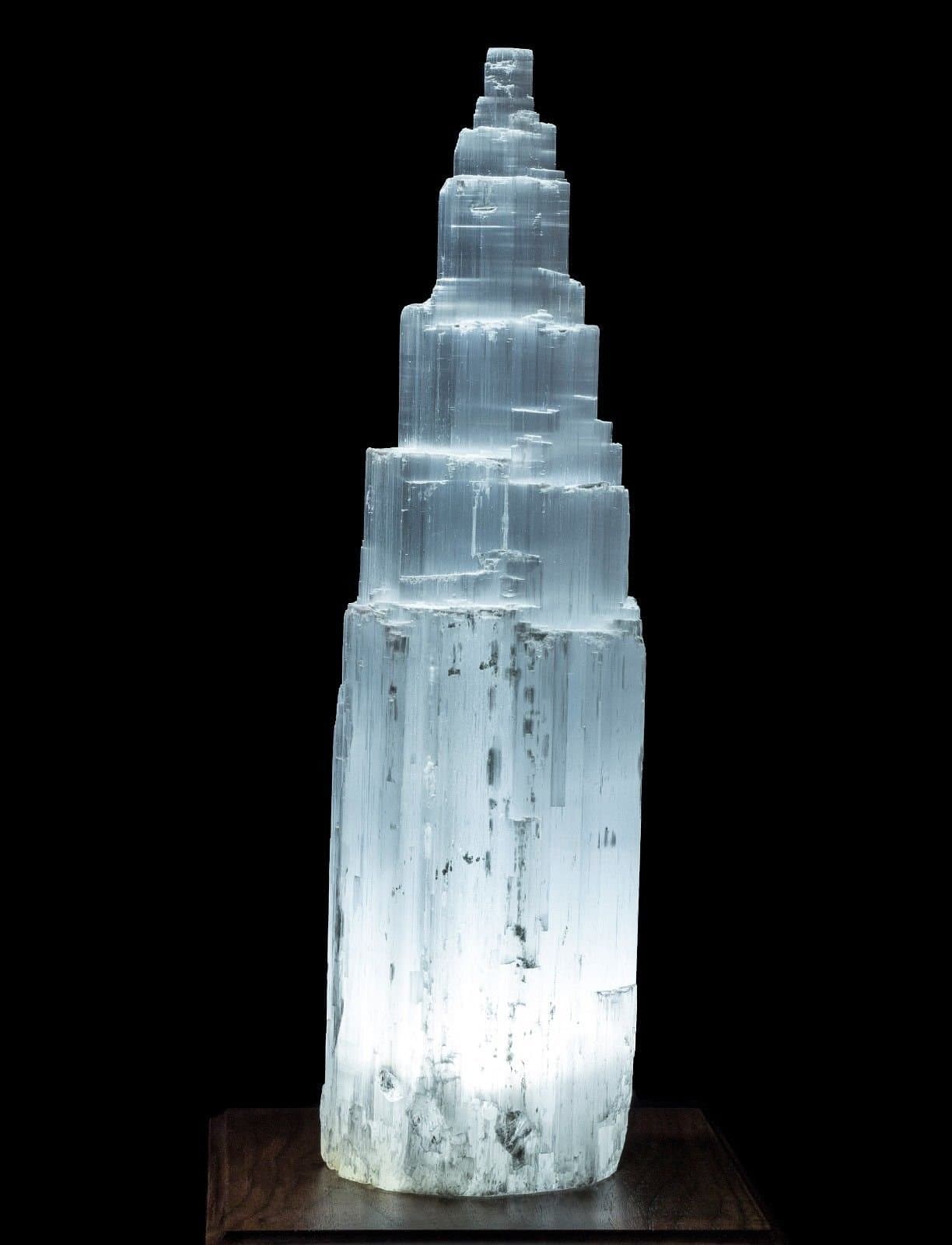 Extra Large Single Tower Selenite Skyscraper Lamp 15" - 17" Tall