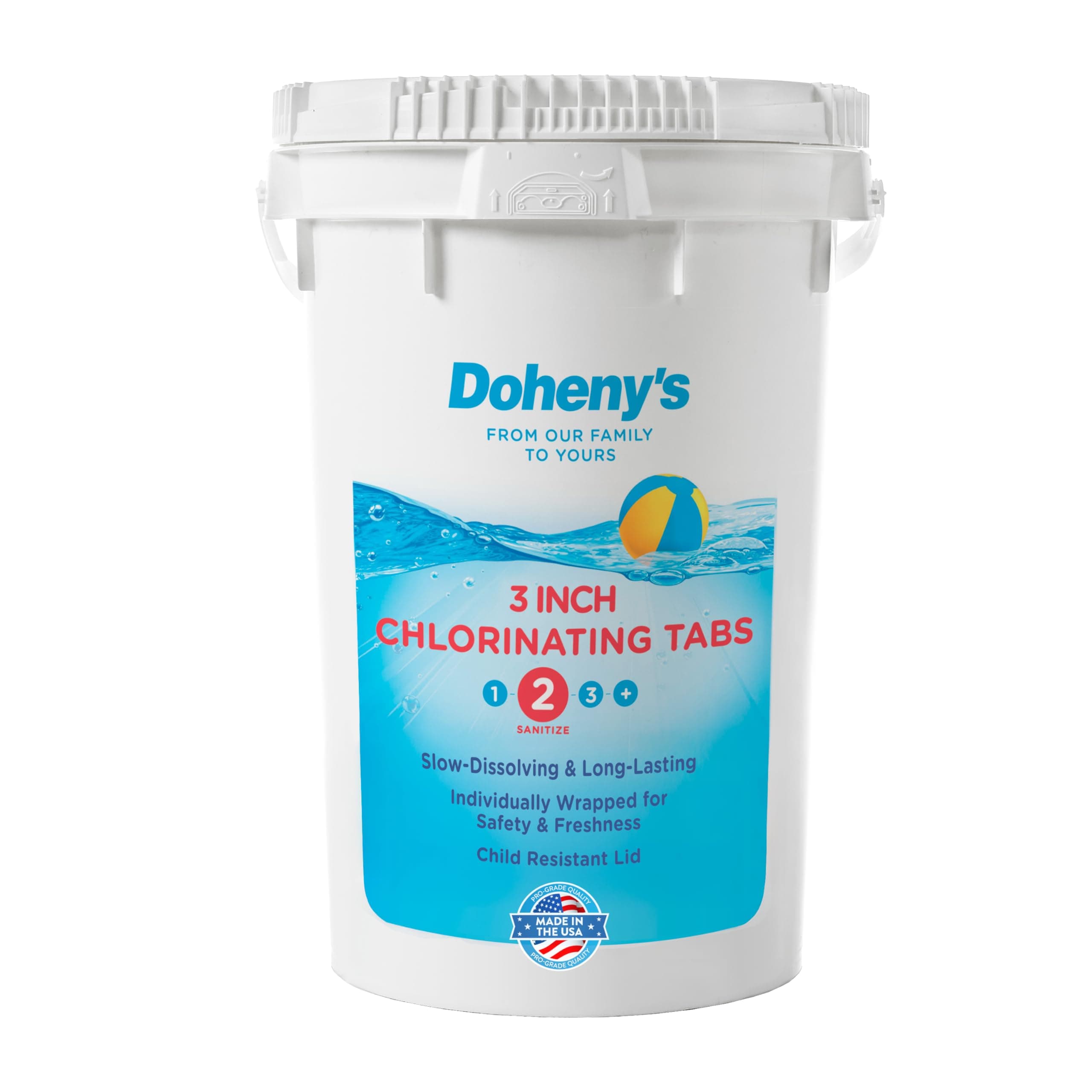 Doheny’s 3-Inch Stabilized Chlorine Tablets for Sanitizing Swimming Pools | 99% Pure Tri-Chlor, 90% Available Chlorine | Long-Lasting, UV-Protected, Slow-Dissolving | Individually Wrapped 50lb Bucket