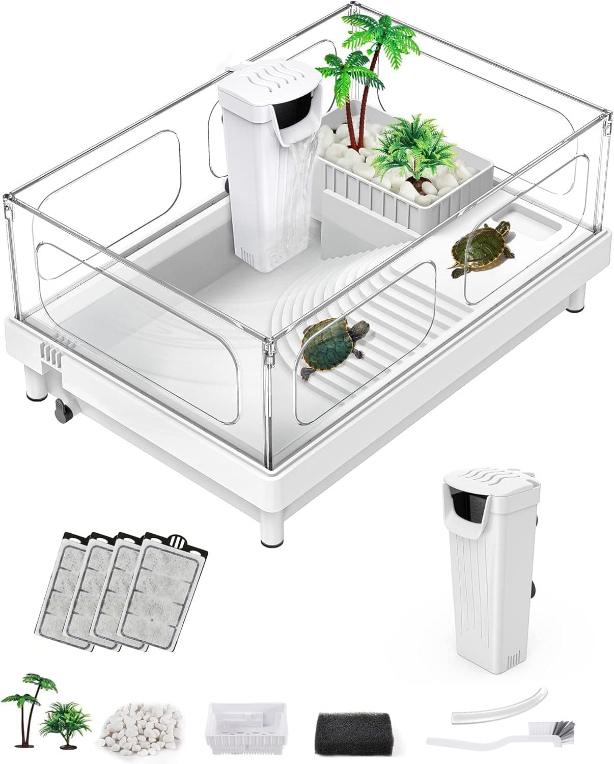 MoonOrange Small Turtle Tank with Filter, Turtle Aquarium, Acrylic Turtle Ter...