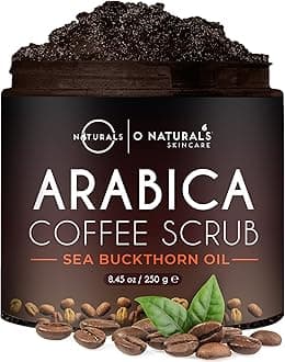 Coffee Arabica Exfoliating Dead Sea Salt Body Scrub. 100% Natural Detoxifying, Battles Cellulite, Wrinkles, Stretch Marks & Varicose Veins. Enriched w/Sea Buckthorn. Vegan 250 ml
