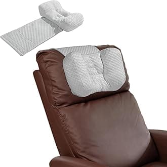 MABOZOO Neck Pillows for Recliners with Pocket,Headrest Cushion for Neck Pain Relief and Cervical Support,Recliner Head Pillow for Side Sleeping at Home, Office or Traveling (Grey & White)