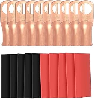 10pcs 4 Awg - 3/8" (M10) Sanuke Wire Lugs Ring Terminal Connectors Ends Heavy Duty for Battery Cable Lug Wire Electrical Eyelets with 3:1 Dual Wall Adhesive Heat Shrink