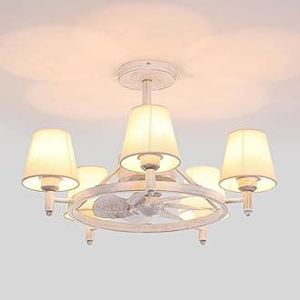 REDSTAR 25 inch Ceiling Fans with Lights Remote Control-Retro White Chandeliers with Fan Lights, 7 Blades Quiet Reversible Ceiling Fan with Fabric Lampshade for LivingRoom DinningRoom Kinchen Entryway