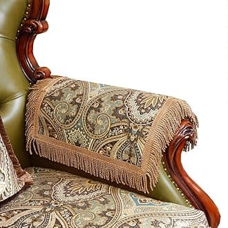 LUFEIJIASHI Luxury Couch Arm Covers, Washable Armrest Protectors for Leather Sofa, Anti Slip Recliner Chair Arm Covers Set of 2 (FLKF-Coffee)