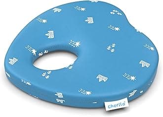 Cherilo Baby Pillows for New Born 0-12 Months – Memory Foam Baby Head Shaper Pillow with Center Hole, Ergonomic Baby Head Support Pillow for Flat Head Prevention, Royal Star Design, Blue, 23x23x4 cm