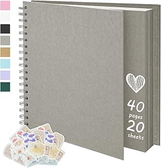 7X7 Inch DIY Scrapbook Photo Album, Kraft Blank Paper Scrap Book 40 Pages Memory Book for Wedding Family, Light Gray