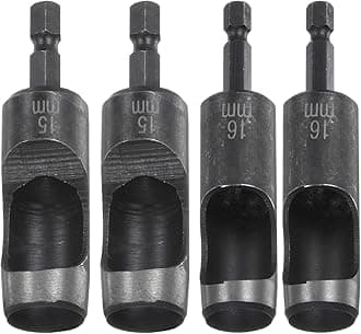 HARFINGTON 4pcs 15mm,16mm Leather Hollow Hole Punch 1/4" Hex Shank for Drills, Belt Hole Punch Punching Cutter Tool for Leathercraft Working