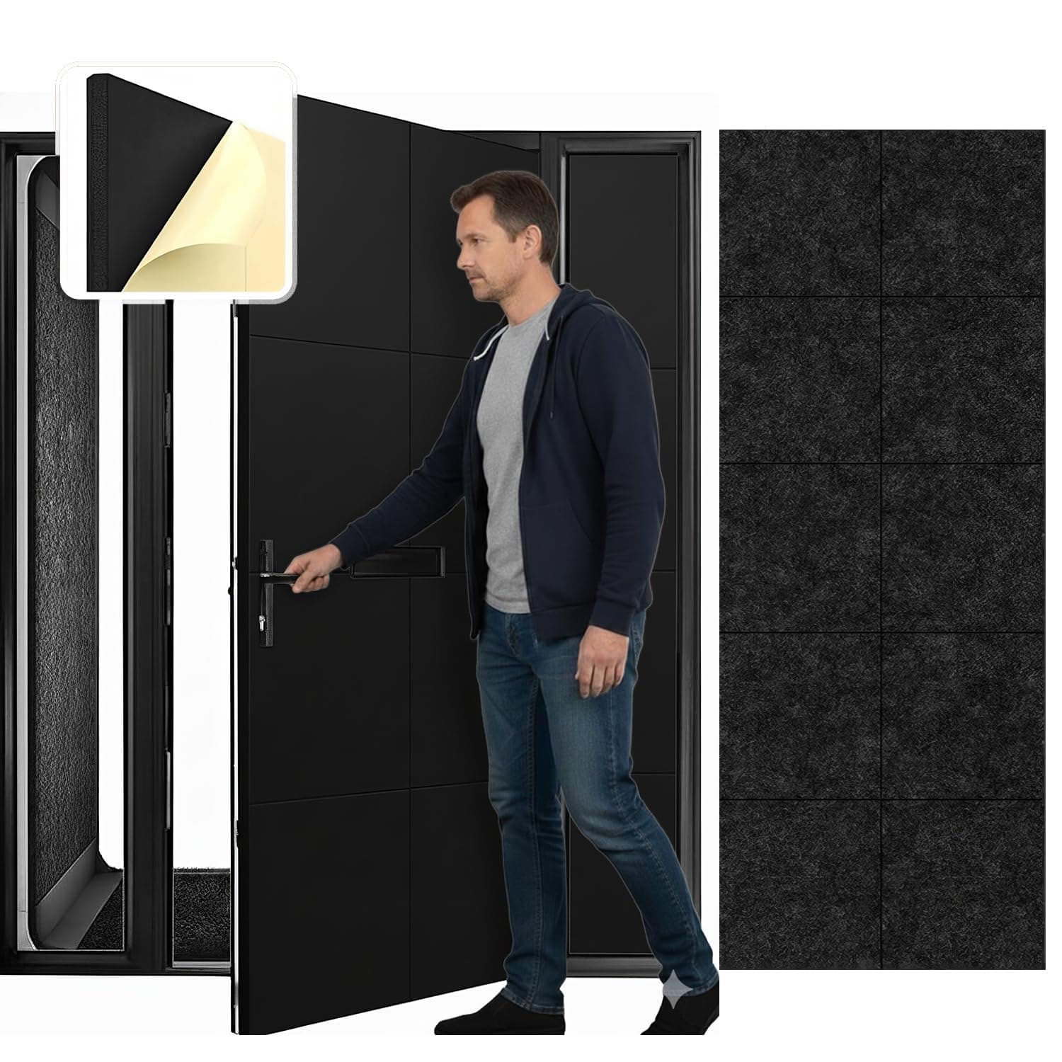 Arrowzooom 20 Black Self-Adhesive Door Kit PRO Polyester Foam Panels Peel and Stick Music Recording Studio Soundproof Noise Reduction -40db Thick Acoustic Treatment Fire Retardant 12x12x0.78in 1244