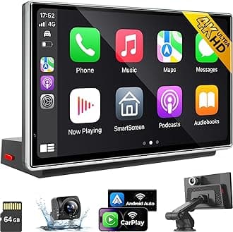 7" Wireless Apple CarPlay Android Auto Screen for Car - 4K Dash Cam, GPS Navigation, HD Touchscreen, AirPlay, 1080P Backup Camera, Car Stereo