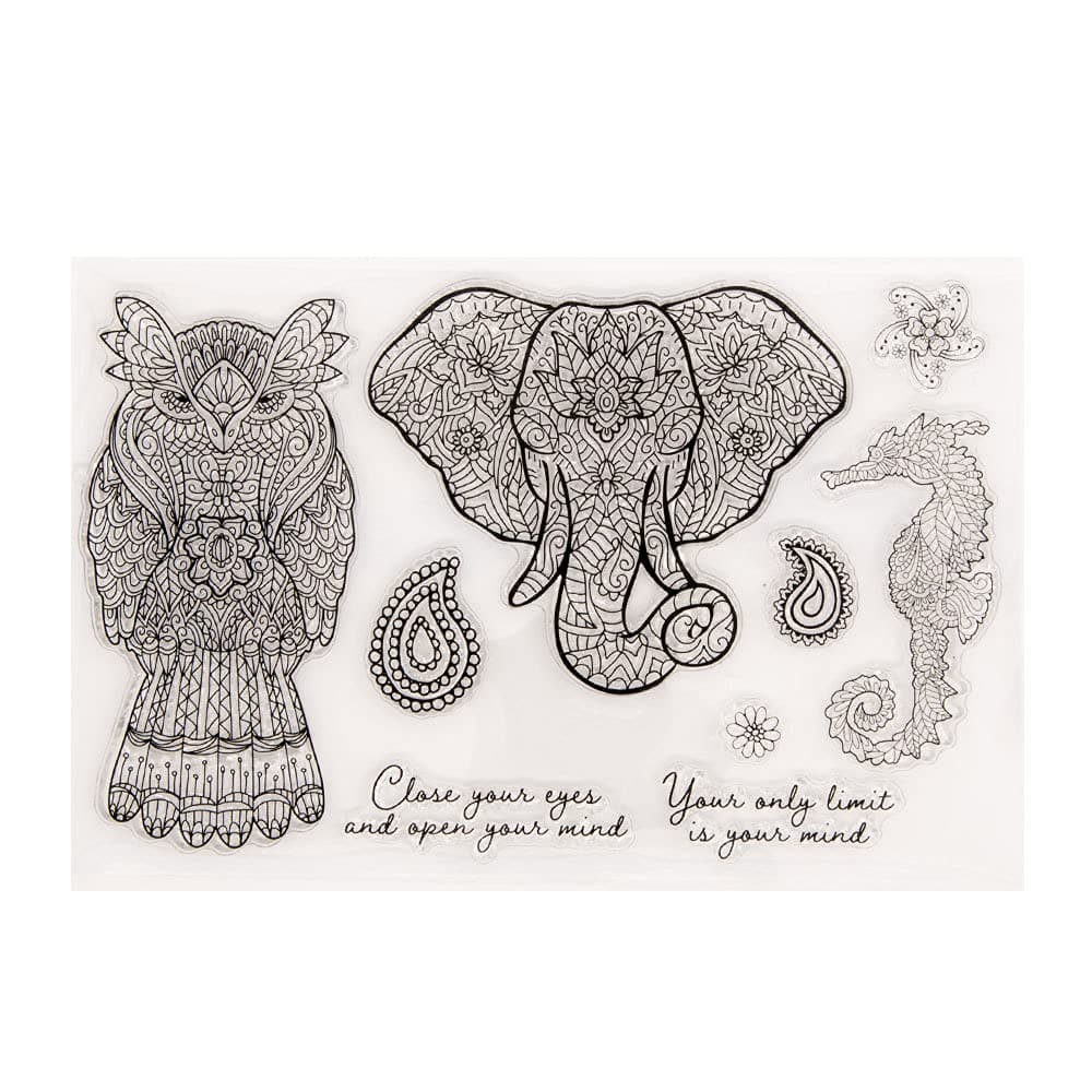 LZBRDY 5.1 by 7.9 Inch Flower Patterns Owl Elephant Seahorse Wishes Words Clear Stamps for Card Making Scrapbooking Birthday Thanksgiving Christmas Silicone Stamps