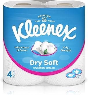 Kleenex Dry Soft Toilet Tissue Paper, 2 PLY, 4 Rolls x 200 Sheets, Embossed Bathroom Tissue with a Touch Of Cotton