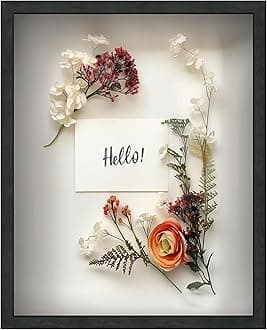 FrameWorks 16" x 20" Black Driftwood Wooden Shadow Box Frame – Soft Felt Back, Tempered Glass, and Included Elegant White Ball Push Pins