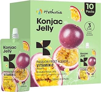 Hethstia Konjac Jelly Passion Fruit, 10 Pouches Sweet Fruit Drinkable Jello, 3 Calories, Sugar Free, Vitamin C, Keto, Vegan, Gluten-Free, On-the-Go Light Snacks, Healthy Food Gift