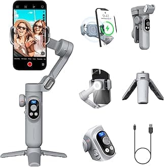 AOCHUAN Smart X Smartphone Gimbal Stabilizer, Handheld 3-Axis Phone Gimbal with LED Fill Light, Portable and Foldable Stabilizer, Vlogging TikTok YouTube Face Tracking for iPhone and Android