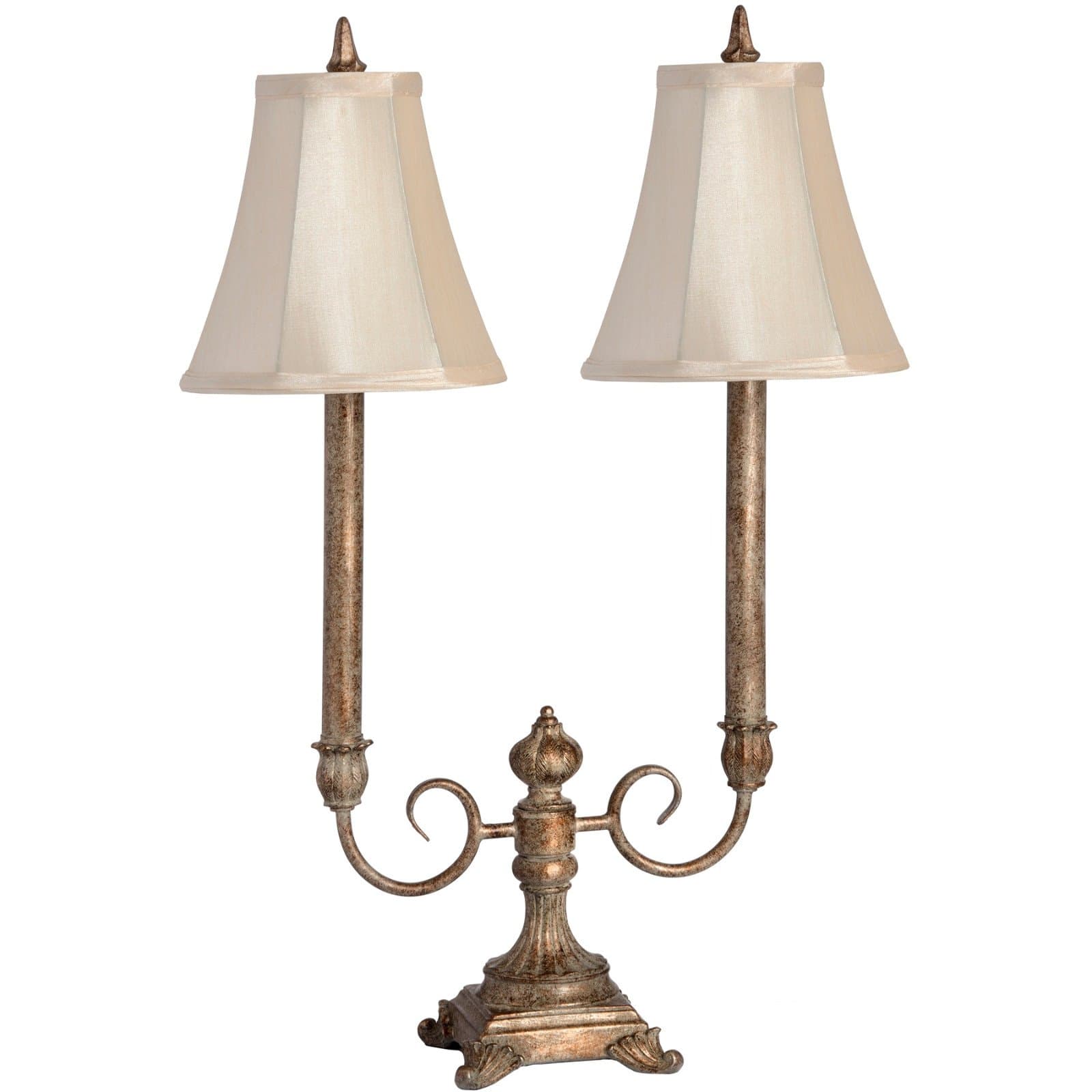 Antique Bronze Effect Candelabra Style Twin Column Table Buffet Lamp with Shades