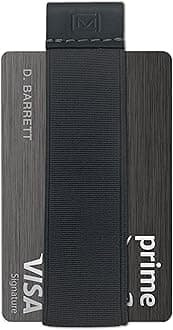 Quick Draw Minimalist Wallet for Men & Women, Elastic Band Minimal Credit Card Holder with Leather Tab, Card Grabber for Long Nails, Money Clip Alternative (Black) (Dark Gray)