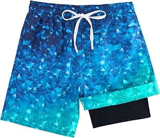 Boys Swim Trunks with Compression Liner Quick Dry Board Shorts with Boxer Brief Lined Bathing Suit 8-20 Years