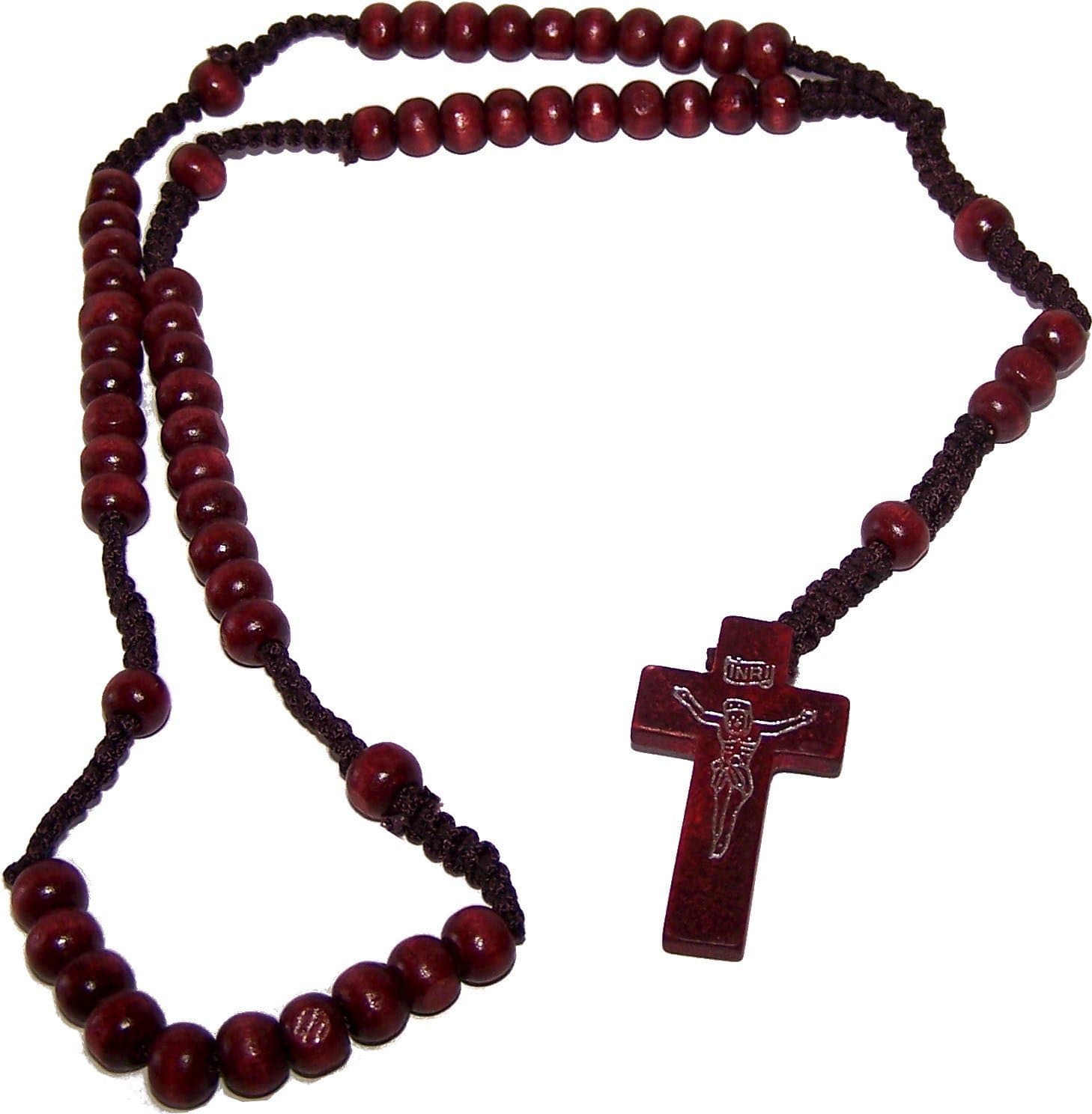 Maroon Wooden Rosary Necklace