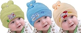 Baby Winter Warm and Soft Cap | Newborn Kid's Hat | Cute Cap for Winter | Woolen Cap for Boys & Girls Pack of 3