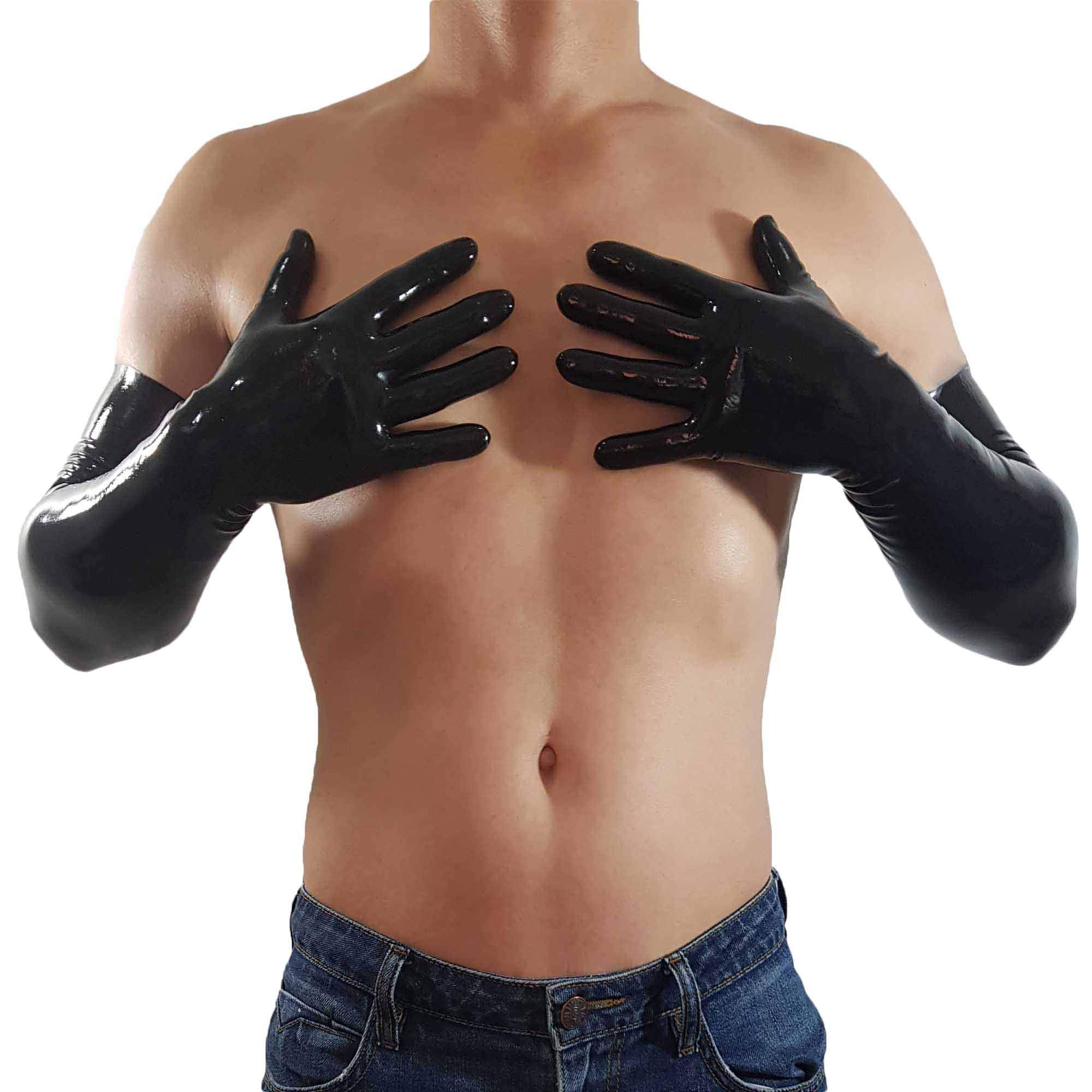 Long Black Latex Rubber Gloves (one Size)