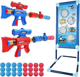 YEEBAY Shooting Game Toy for Age 6, 7, 8,9,10+ Years Old Kids, Boys - 2pk Air Guns & Shooting Target & 24 Foam Balls - Ideal Gift - Compatible with Toy Guns