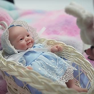 MYREBABY 7" Mini Reborn Baby Doll Silicone Full Body Realistic Newborn Doll Lifelike Eyes Open Baby Girl The Look Real Baby Doll Blue Clothes with Gift Box for Kids Birthday Gift