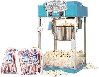 Popcorn Popper Machine-4 OZ Vintage Professional Popcorn Maker Theater Style with Nonstick Kettle Warming Light and Serving Scoop. (Blue)