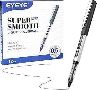EYEYE 0.5mm Black Pens 12 Pack, Extra Fine Point Rollerball Pen Quick Dry, Liquid Ink Pens Fine Point Smooth Writing Pen for Journaling, Note Taking, Office, School Supplies