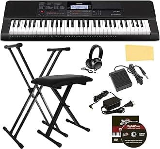 CT-X700 Portable Keyboard Bundle with Adjustable Stand, Bench, Headphones, Sustain Pedal, Power Supply, Instructional DVD, and Austin Bazaar Polishing Cloth