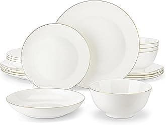 MALACASA Lightweight Bone China Dinnerware Set, 16 Pieces Plates and Bowls Sets with Gold Rim, Scratch Resistant Dish Set for 4, Cream-White Dinnerware for Dessert, Salad, Soup, Pasta, Series NORI