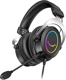 RGB Gaming Headsets,Comfortable Over-Ear Headphones with Microphone,Wired Audio Jack Connection,Leather Passive-Noise-Cancelling Earcups,for PC PS4 PS5 Xbox Gamer Ampligame H3