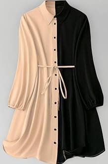 Leriya Fashion Women's Colorblock Shirt Dress | Long Sleeve Belted Tunic | Stylish Casual Wear