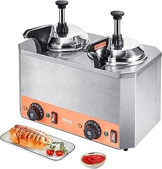 VEVOR Electric Dispenser with Pumps, 2.3x2 Qt Commercial Hot Fudge Warmer, Stainless Steel Heated Double Pumps, 86-230 Temp Adjustable Nacho Cheese & Caramel Warmer