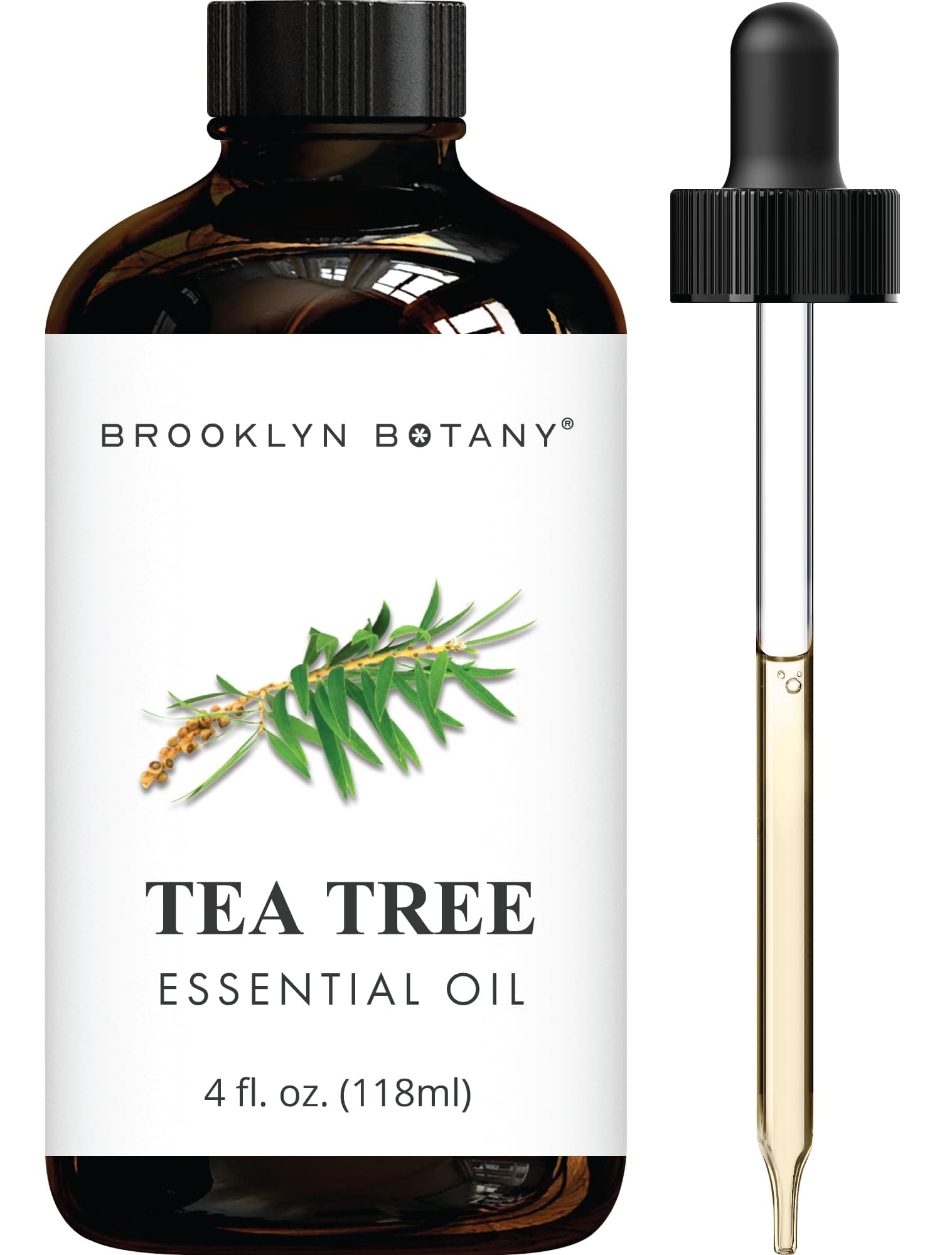 Brooklyn Botany Tea Tree Essential Oil - Huge 4 Fl Oz - 100% Pure and Natural - Premium Grade with Dropper - for Aromatherapy and Diffuser