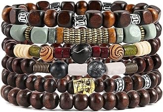 HZMAN Wrap Bracelets Men Women, Hemp Cords Wood Beads Ethnic Tribal Bracelets, Leather Wristbands