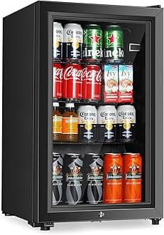 Beverage Refrigerator, 2.3 Cu.Ft, Mini Fridge with Glass Door for Soda Beer, Freestanding Beverage Cooler for Office, Bar, Adjustable Shelving&Adjustable Foot