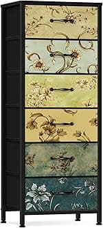 Furnulem Tall 6 Drawers Dresser, Vintage Storage Organizer Unit with Fabric Bins for Bedroom, Living Room, Closet, Nusery, Dorm, Entryway, Bedside Furniture, Sturdy Metal Frame, Wood Top