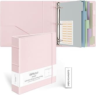 Ospelelf Vintage Hardcover 3 Ring 2 inch Leather Binder, Professional Binder Organizer Suitable for Letter Size, Binder Dividers with Tabs, Faux Rose Pink Leather