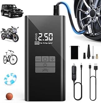 DIHOOM Cordless Tyre Inflator Portable Air Compressor - Fast 45L/min Car Tyre Inflator with Power Bank Support, LED Lighting 6000mAh Battery, 4 Modes, Ideal for Cars Bikes Motorcycles and Balls
