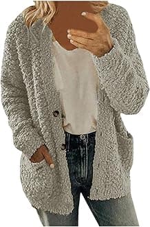 PIFAME Winter Coats for Women Fleece Jacket Warm Casual Coats with Pockets Long Sleeve Button Down Cardigans Sweaters