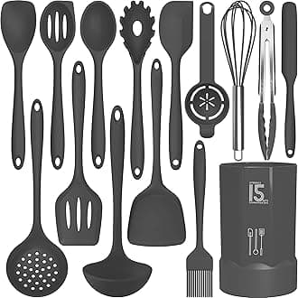 Silicone Cooking Utensils Set - 446°F Heat Resistant Kitchen Utensils,Spatula Sets,Turner Tongs,Spoon,Kitchen Utensil Gadgets Tools Set for Nonstick Cookware,Dishwasher Safe BPA Free (Gray)