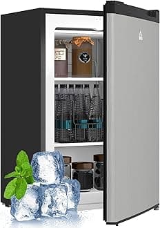 HOMCOM Mini Freezer Countertop, 3 Cu.Ft Compact Upright Freezer with 3 Shelves, Reversible Door for Home, Dorm, Apartment and Office, Silver
