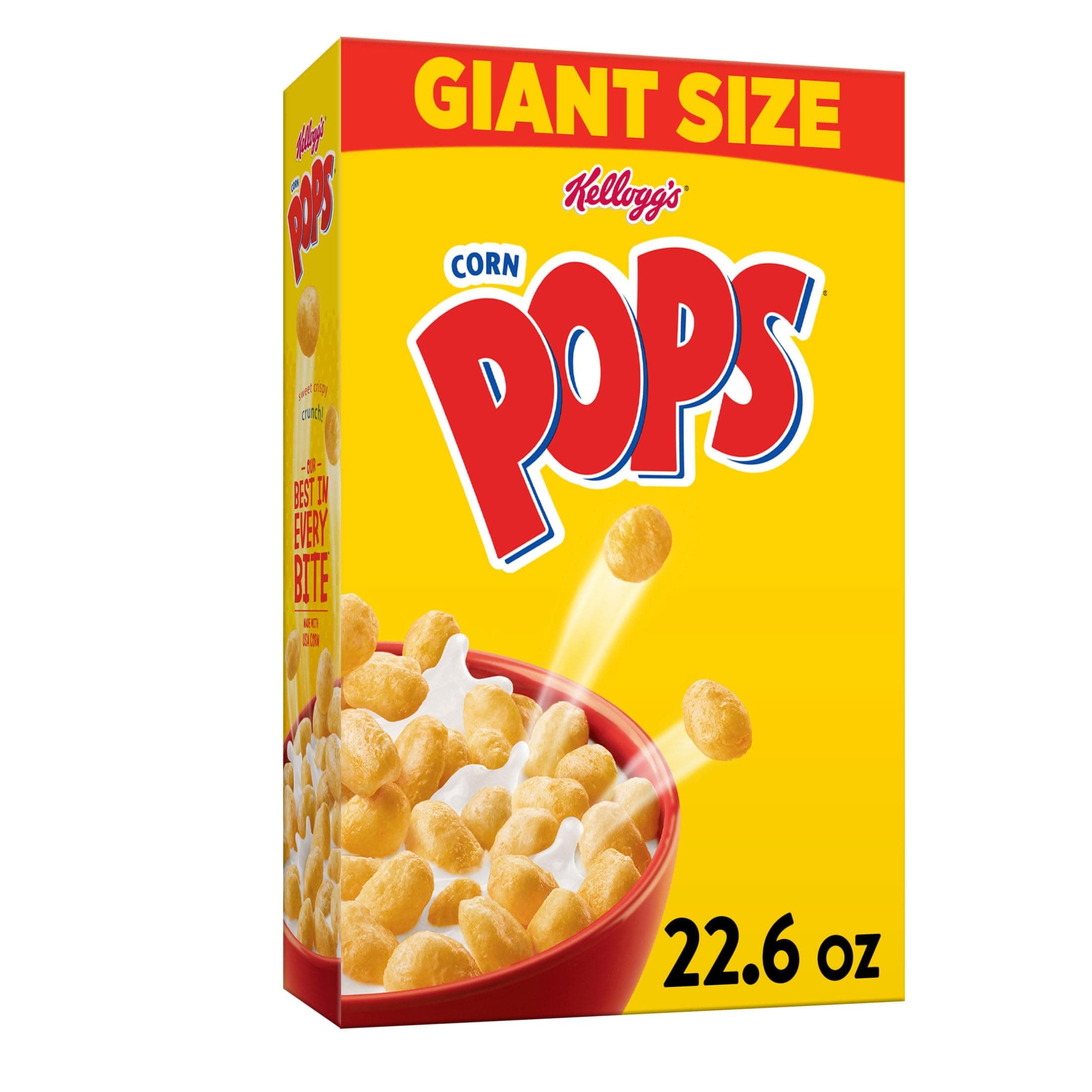 Corn Pops Breakfast Cereal, 8 Vitamins and Minerals, Kids Snacks, Giant Size, Original, 22.6oz Box (1 Box)