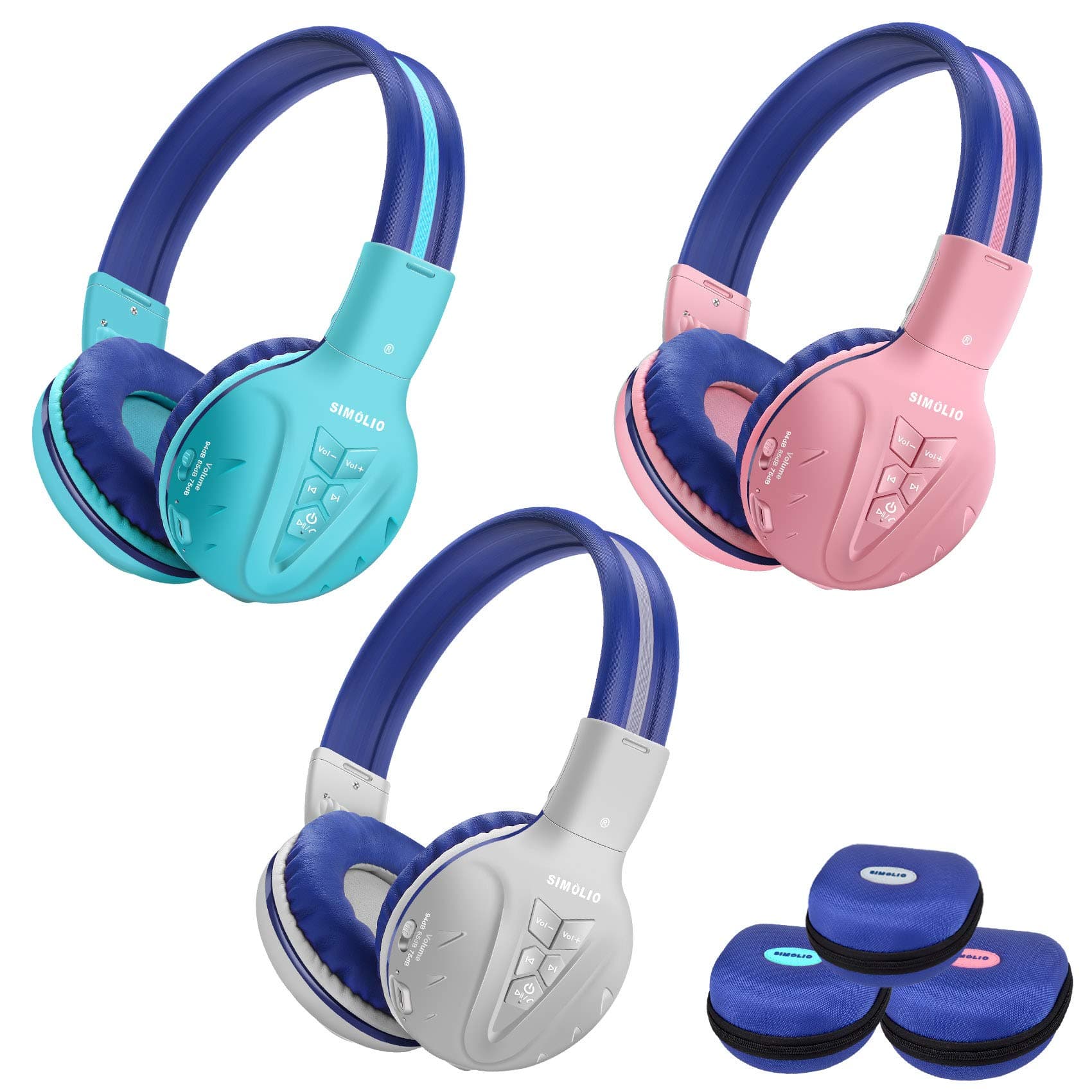 3 Pack SIMOLIO Bluetooth Headphones for Kids,Hearing Protection Children Headphones Wireless,Bluetooth Kids Headphone with Music Share,Kids Safe Headsets for Girls,Boys,Wireless Headphone for Toddlers