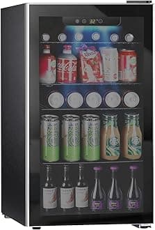 Kndko Mini Beverage Refrigerator and Cooler - 130 Can Mini Fridge with Glass Door, Digital Temperature Control, LED Light, Reversible Door, Perfect for Home, Office, Bar, and Game Room - 3.2 Cu.Ft