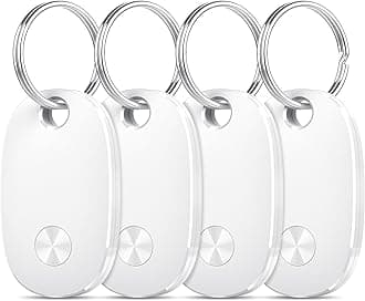 Tracker Tags-4 Pack, Bluetooth Tracker Works with Apple Find My APP (iOS Only), Keys Finder and Item Locator for Luggage, Backpack, Suitcases, Replaceable Battery, IP67 Waterproof Tracking Tag