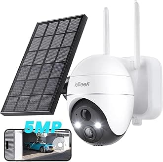 ieGeek 5MP Security Cameras Wireless Outside, Solar Camera Outdoor Wireless WiFi 360° PTZ Battery Powered with Spotlight & Siren/Motion Detection/Color Night Vision/2-Way Audio/IP65, Works with Alexa