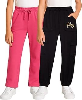 Real Love Girls Sweatpants - 2 Pack Lighweight Soft Fleece Cargo Pants & Jogger Sweatpants for Girls (Sizes 7-16)