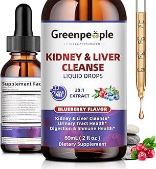 GREENPEOPLE Kidney Cleanse Detox & Repair - 27-In-1 Kidney & Liver Drops with 20:1 Cranberry Extract & Chanca Piedra, Alcohol-Free Supplement for Urinary Tract & Liver Support (2 Oz 1 Pack, Blueberry)