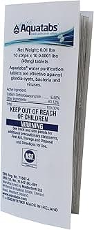 49mg Water Purification Tablets (100 Pack). Water Filtration System for Hiking, Backpacking, Camping, Emergencies, Survival, and Home-Use. Easy to Use Treatment and Disinfection.